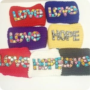 Knitted Ear Warmer Headband with chunky Embellishments Rhinestone